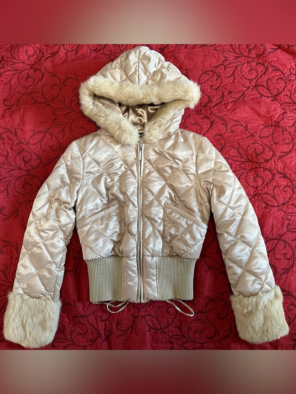 bebe Satin-Like Shiny Puffer Interior in Champagne